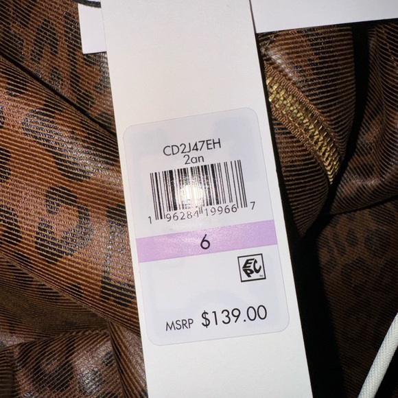 CALVIN KLEIN NWT Vegan Faux Leather Lined Sheath Dress Bodycon leopard cheetah - Picture 6 of 7